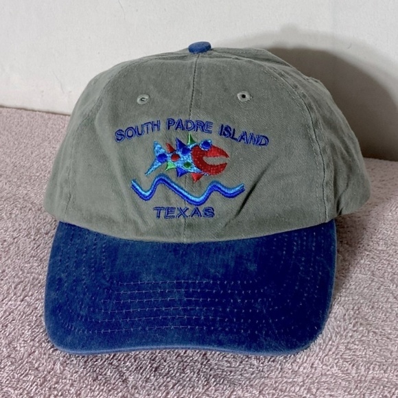 Vintage 90s Blue Grey South Padre Island Texas Embroidered Logo Hat - Picture 1 of 12
